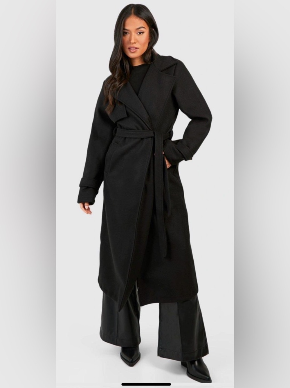 NASTY GAL Black Belted “Wool Look” Trench SIZE 6 NWT - Picture 3 of 12